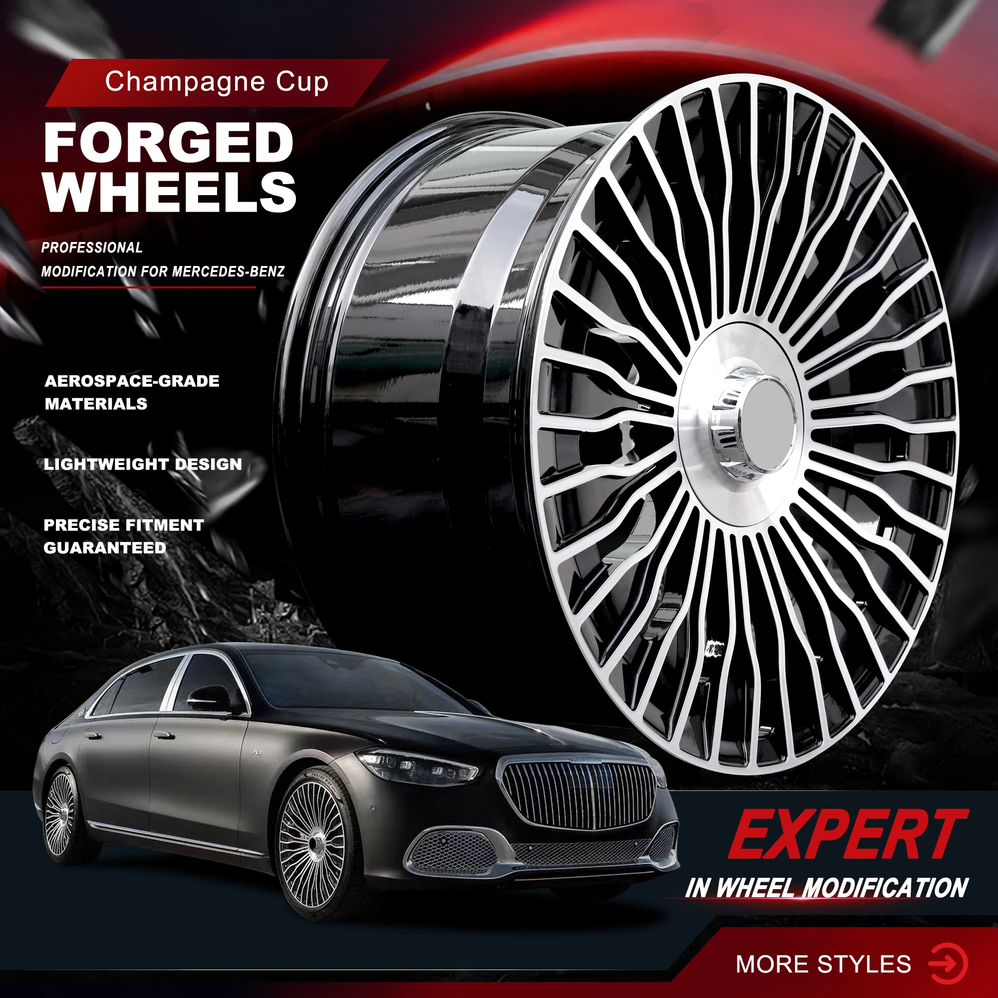 

Forged Aluminum Alloy Wheel Rim 5x112 for Mercedes-Benz E-Class S-Class Vito Viano 17–21 Inch Champagne Style Single Piece