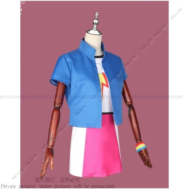 Fato Cosplay Rainbow Dash para Mulher, Uniforme Anime, Roupa de Natal, Peruca de Halloween, Roupa Esportiva Colorida, Roupa Diária