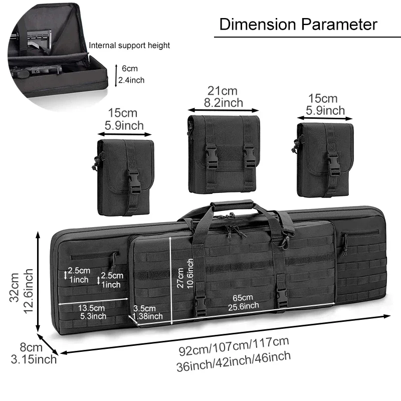 Tactical Molle Sistema Mochila, Duplo Ri-Fle Caso, Zipper Lock, Soft Padded Range Bag, Caça Acessórios, Caso vara de pesca