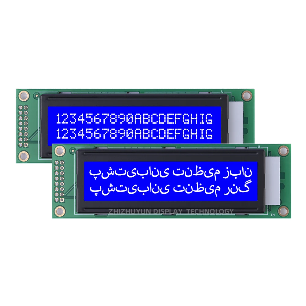 โมดูล LCD ตัวละคร Farsi 2002A ออกแบบได้ตามที่ต้องการฟิล์มสีเทาสีน้ำเงินตัวขยายสัญญาณเสียงหน้าจอแสดงผล