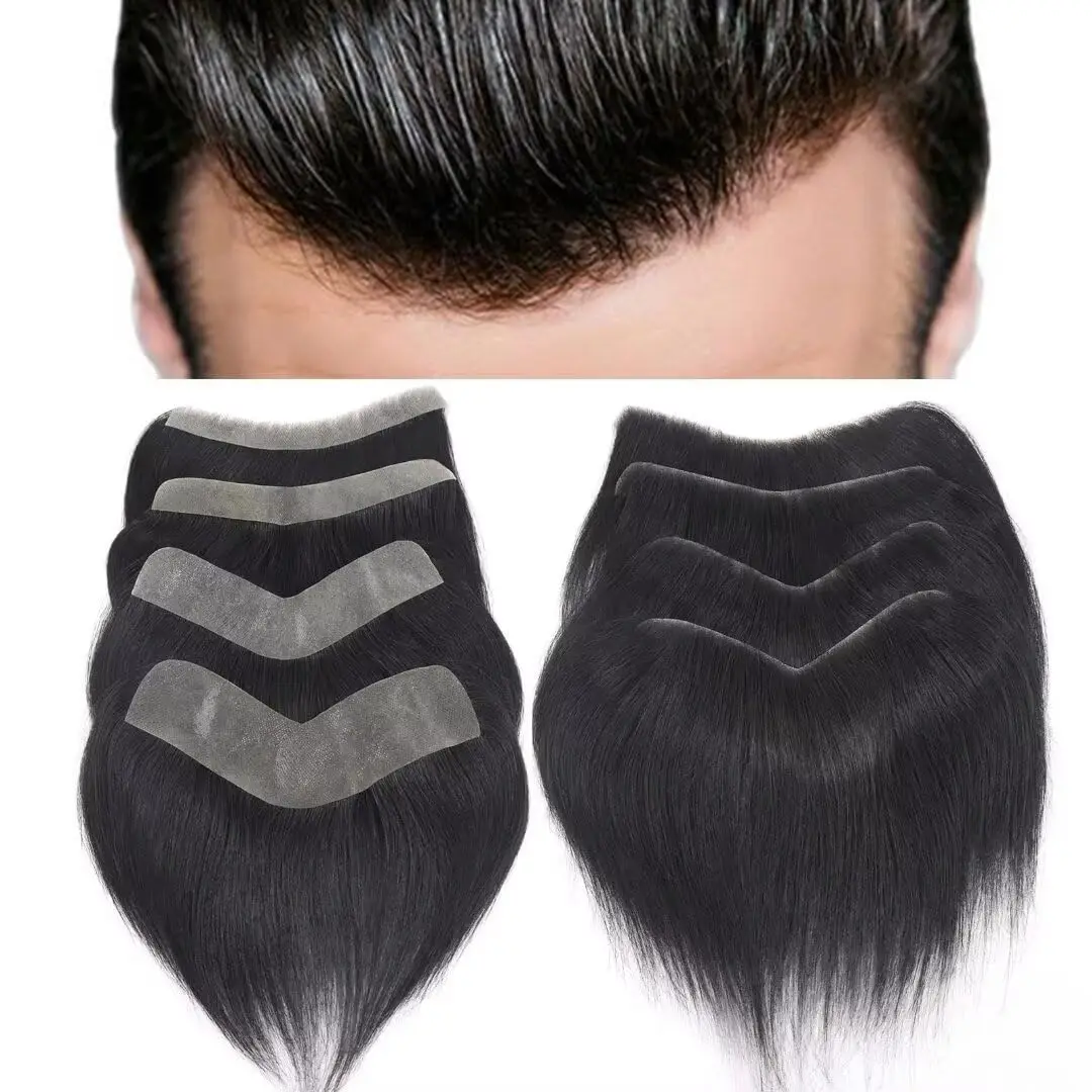 100% Human Hair With No Trace Ultra-thin Full PU Men's Hairline Forehead Patch Replacement