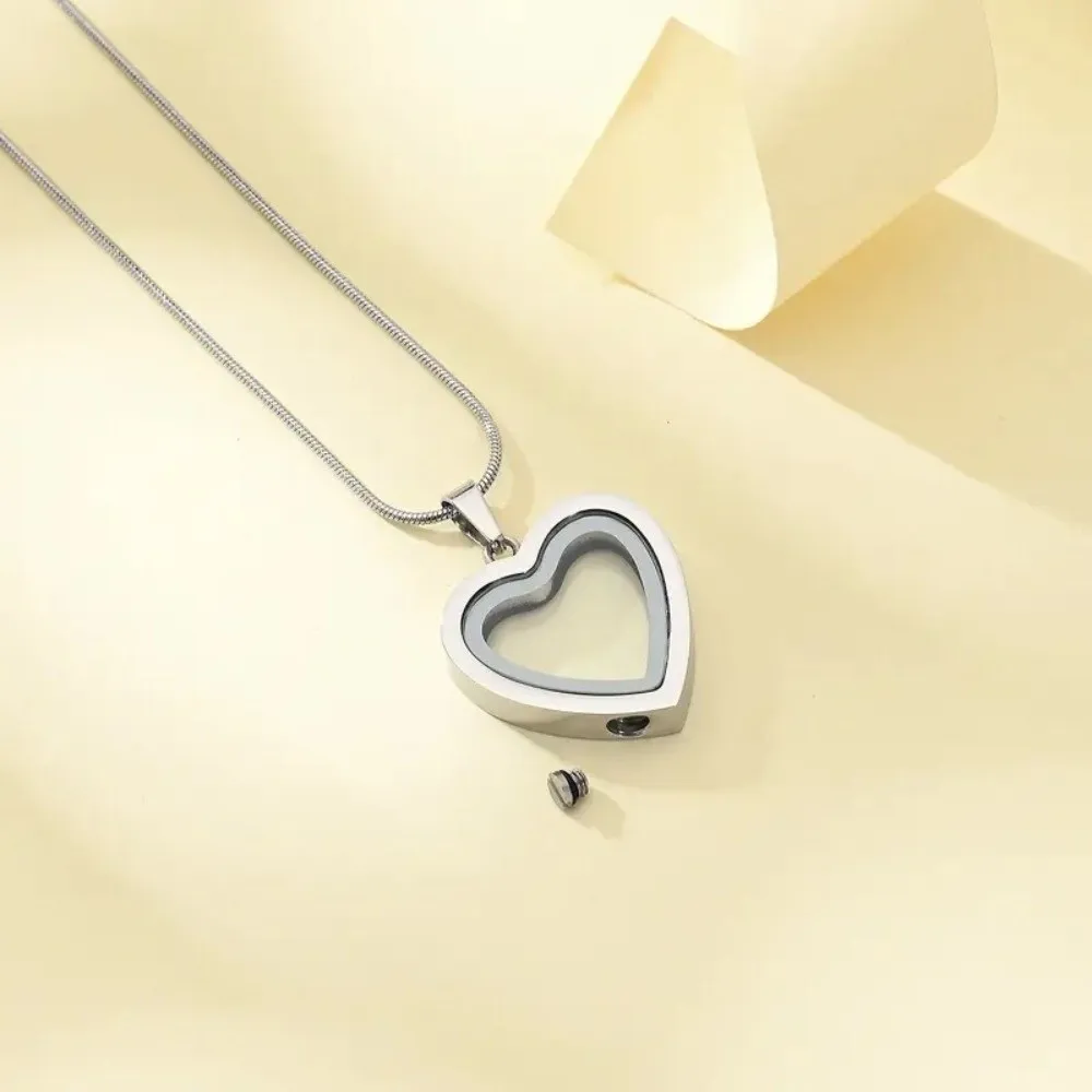 Stainless Steel Pet Memorial Lockets Love Heart Decorative Heart Pendant Dust-proof Fill-able Ashes Necklace Pendant Remembrance