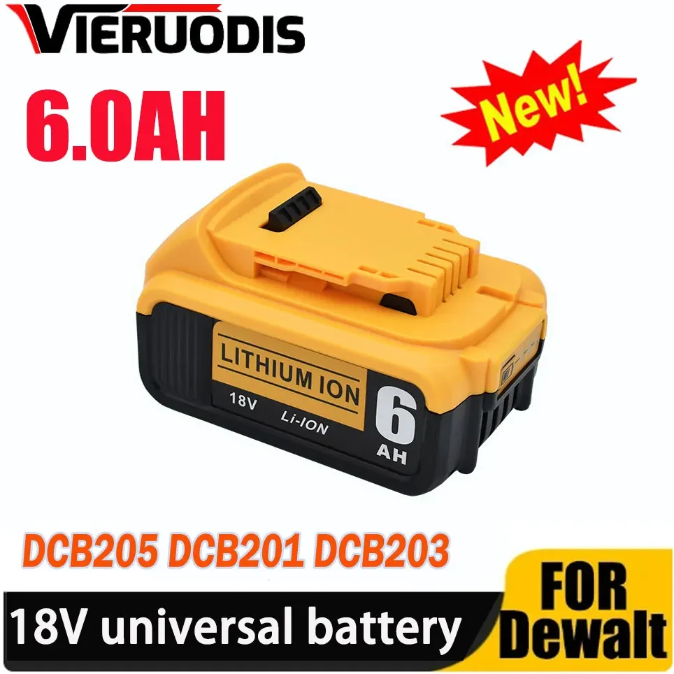 

100% Original For DeWalt 20V 6000mAh Rechargeable Power Tools Battery with LED Li-ion Replacement DCB205 DCB204-2 DCB206