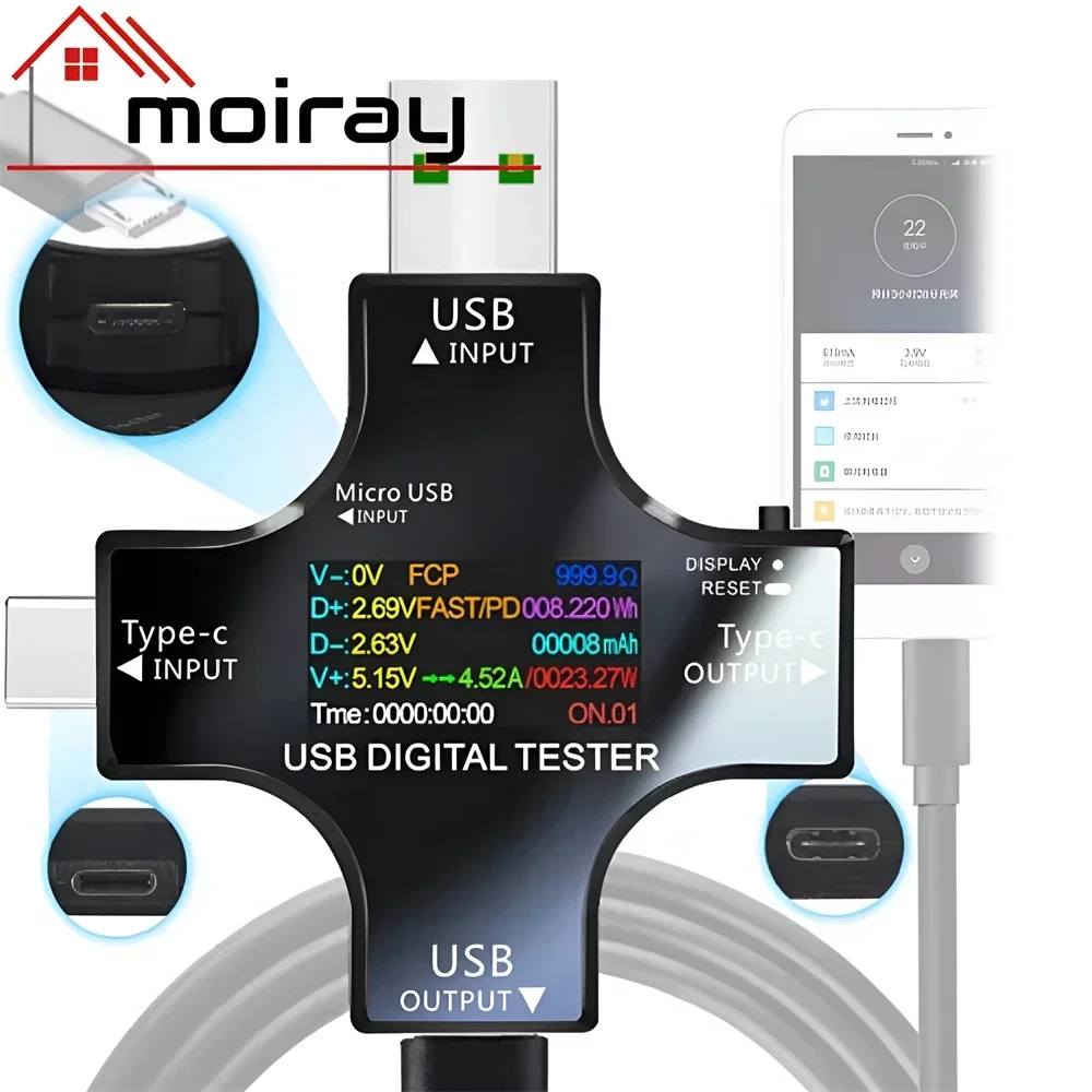 TYPE-C USB Tester TFT Color Bluetooth Type-C PD Digital Voltmeter Vurrent Meter Ammeter Voltage Usb Current Tester Measurements