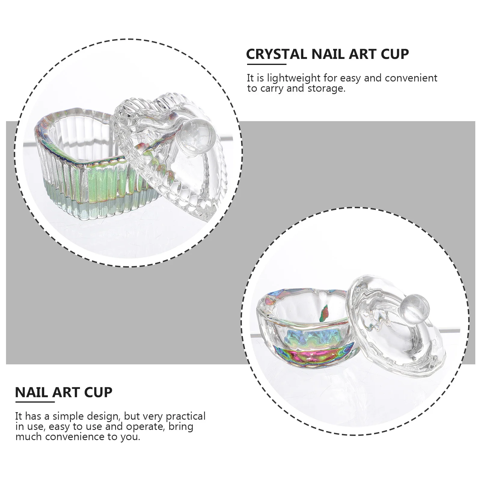 2 pçs copo de cristal da arte do prego com tampa vidro premium para misturar líquido e pó leve conjunto de ferramentas manicure para uso doméstico diy