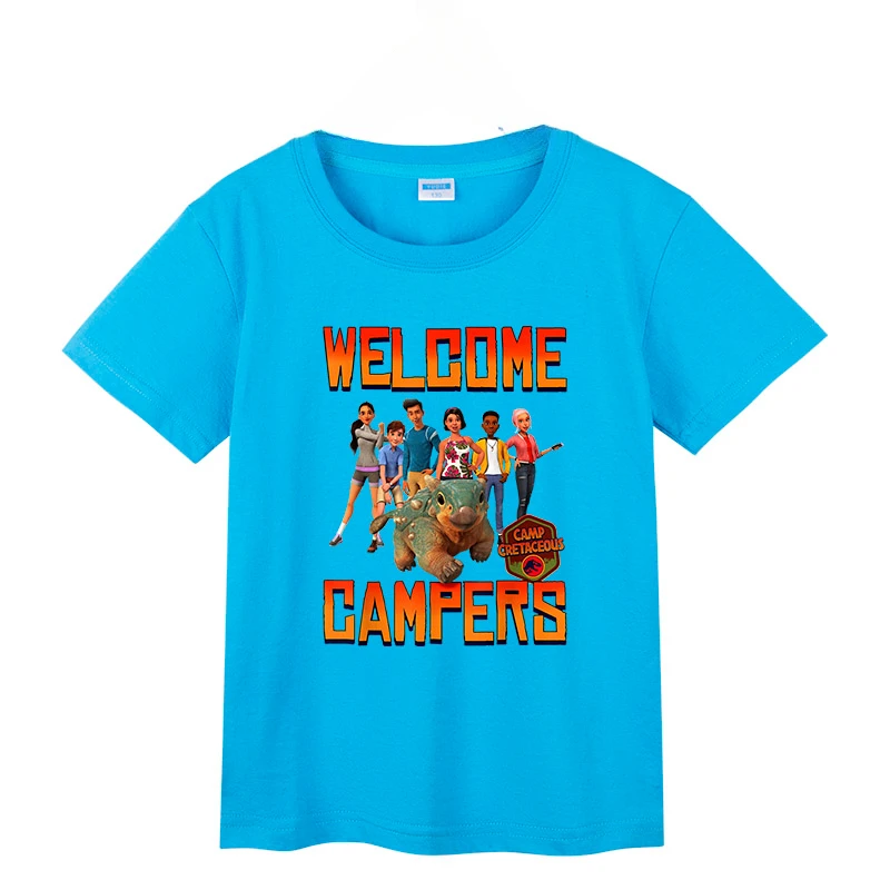 Jurassic World Camp Cretaceous Welcome Campers Group Boy Girl T shirt Cotton Kids Camiseta Summer Short Sleeve Kids T-Shirt