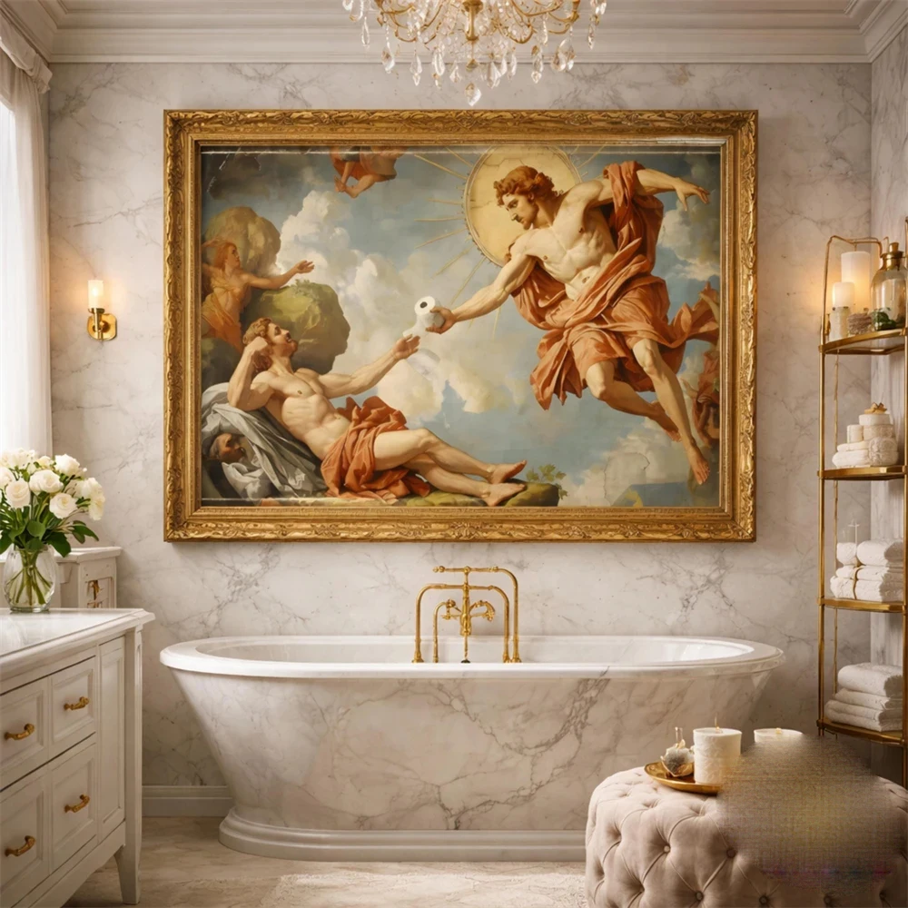 Funny Impressionist Art Ironic Oil Paintings Poster Renaissance Pop Art Culture Toilet Wall Decor Home Bathroom Canvas Painting