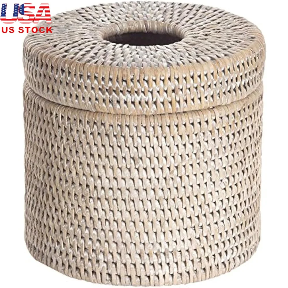 

Держатель для рулона туалетной бумаги из ротанга, плетеная корзина для хранения, отдельно стоящий декор для ванной комнаты с крышкой, ручная работа, легко чистится