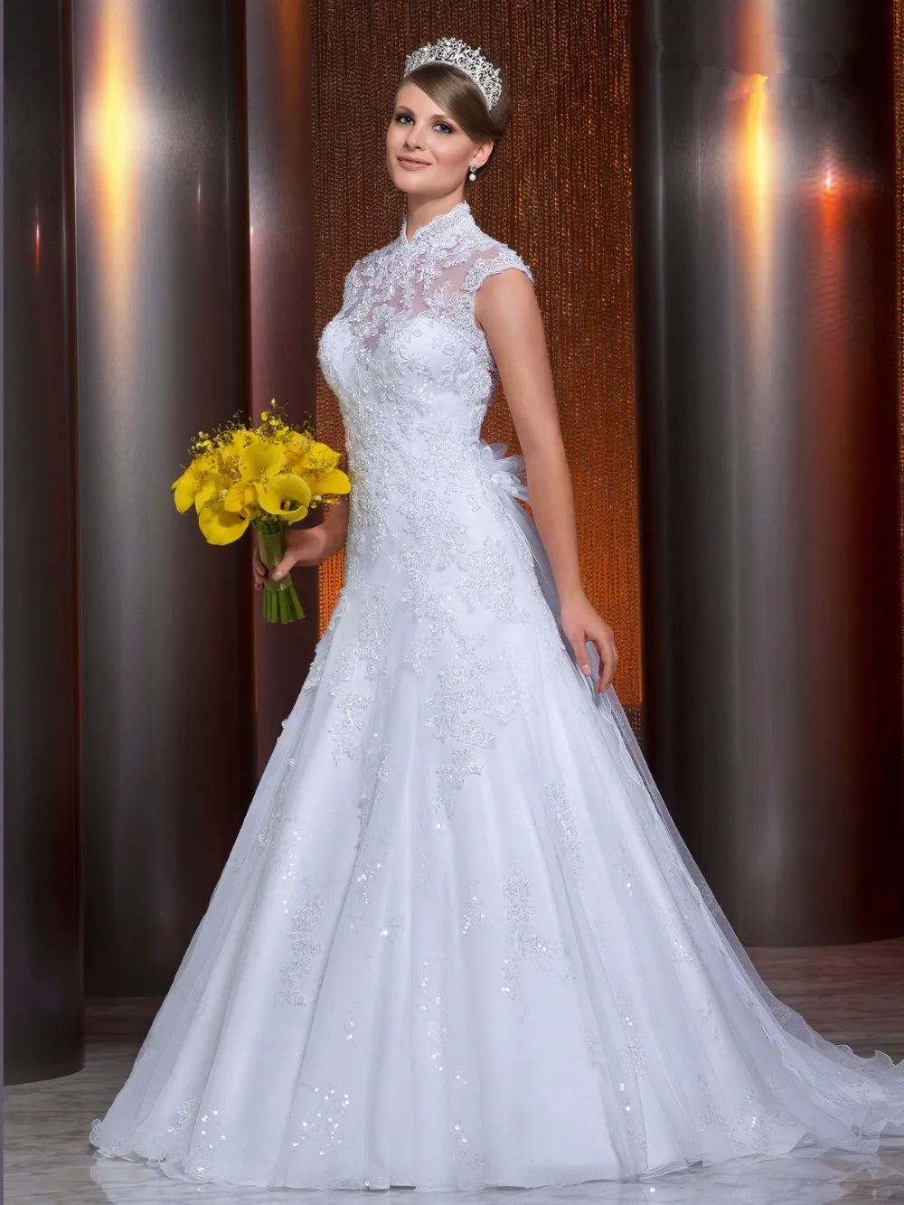 Vestido De novia elegante con apliques, Vestidos altos sexys De Novia, Vestido De Novia De flores con tren desmontable, Vestido De Novia personalizado