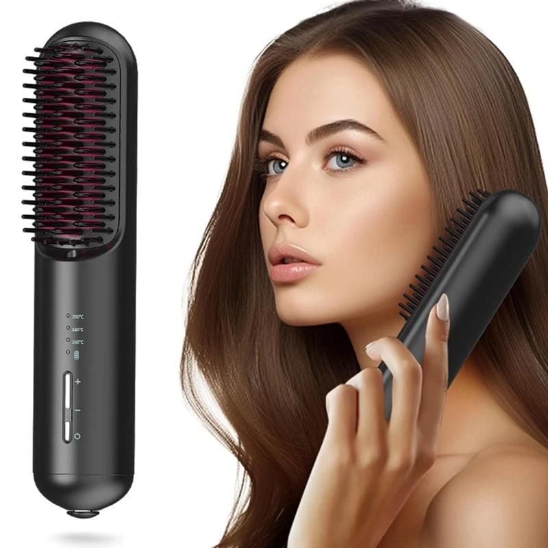 ABXH-plancha de pelo recargable, alisador de pelo negativo, pelo rizado, peine rizador eléctrico de doble uso