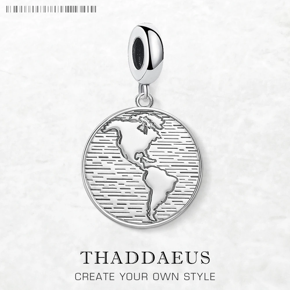 Dangle Charm Pendant Globe World Disc Europe Accessories Vintage Jewelry For Women Men Gift 925 Sterling Silver