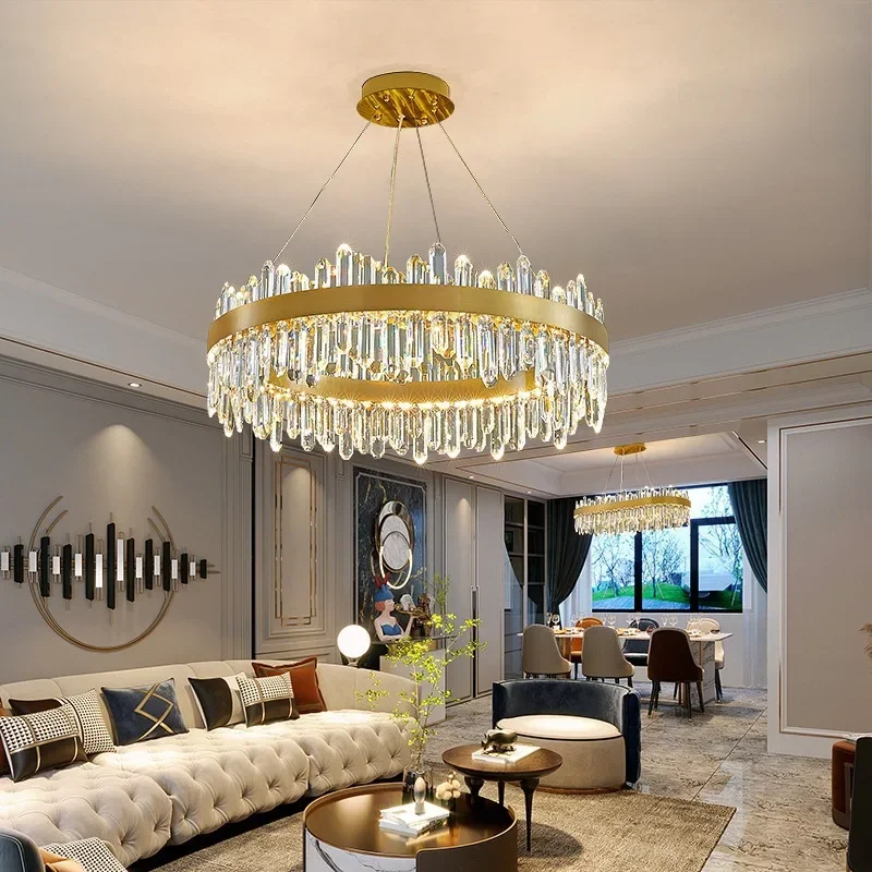 

LED Luxury Crystal Chandeliers Pendant Ceiling Lights For Living Kitchen Island Home Decor Hanging Suspension Lustre