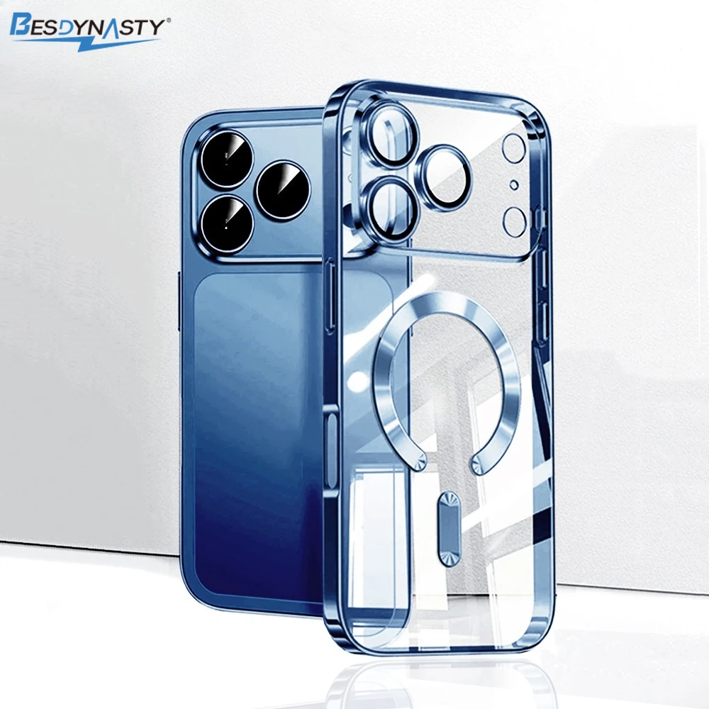 Coque Magnétique Originale pour iPhone 17 Air 16 15 14 13 12 Pro Max Compatible MagSafe avec Protection d'Objectif Transparente
