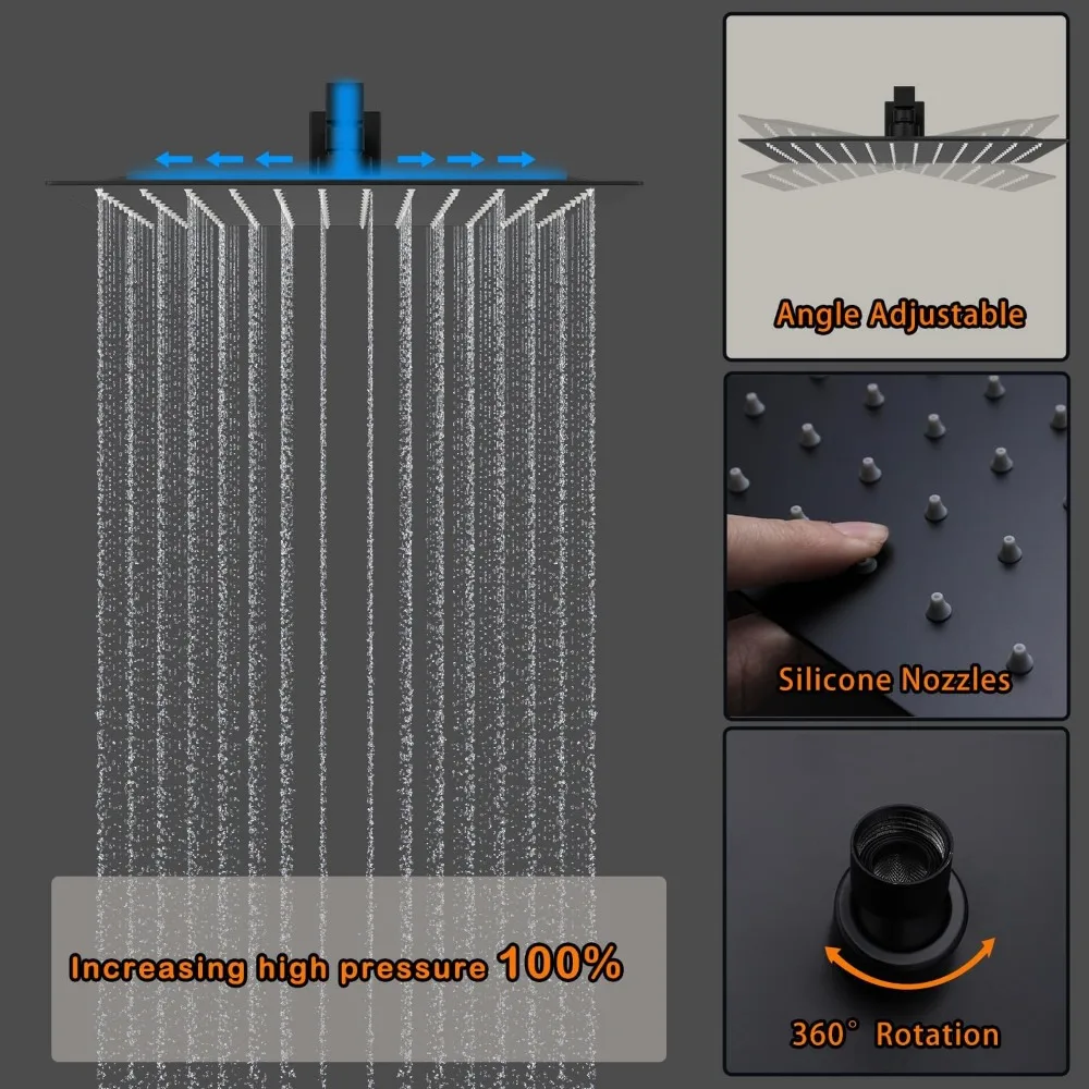 نظام دش مطري أسود غير لامع لكامل الجسم مع شاشة رقمية، و12 ورؤوس مزدوجة و8 رؤوس، ونفاثات الجسم، ودش يدوي #3