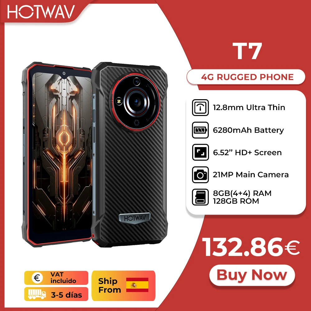 [Ship From Spain] HOTWAV T7 Rugged Smartphone 6.52\'\' HD+ Ultra Thin 6280mAh Battery MobilePhone 21MP Rear Android 13 Cellphone