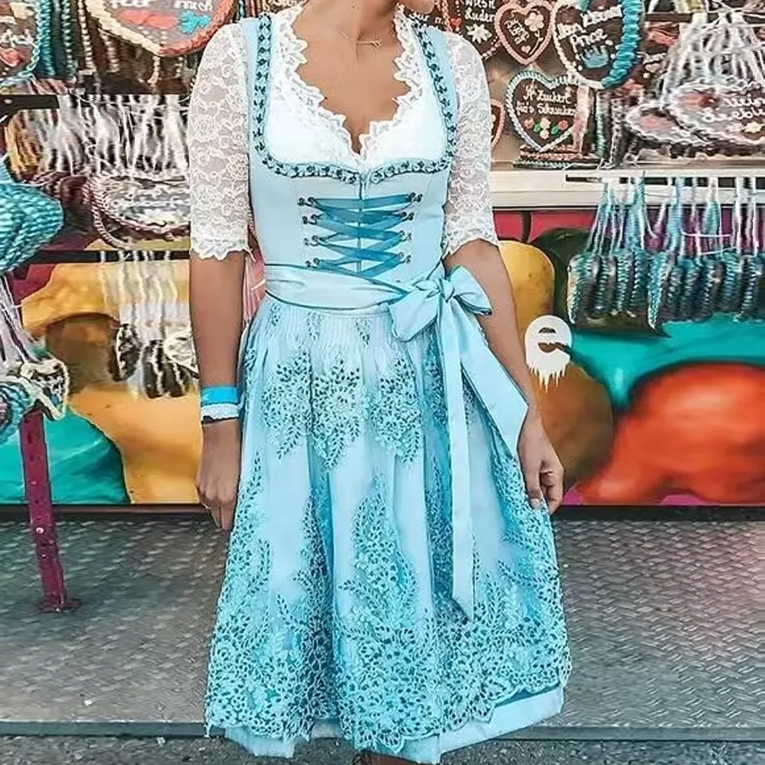 Vestido feminino S-3XL oversized munique oktoberfest vestido de empregada manga curta impresso vestido de cerveja vestido de desempenho de palco
