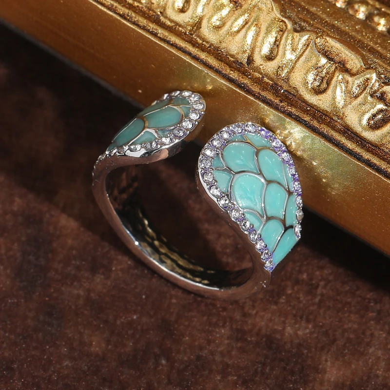 

Vintage Blue Ring For Woman Drip Oil Enamel Silver Color Open Rhinestone Quality Luxury Jewelry Designer Gifts Party Trends 2025