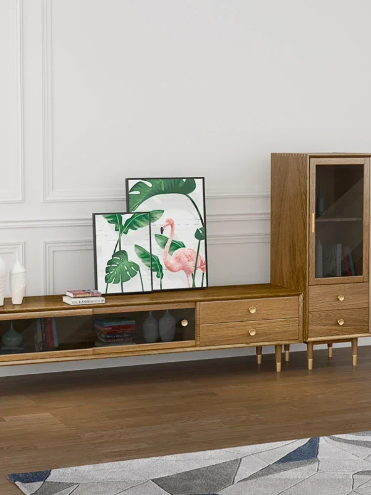 1Apartment Living Room TV Cabinet Household Copper Foot Floor Cabinet Coffee Table TV Cabinet Combination