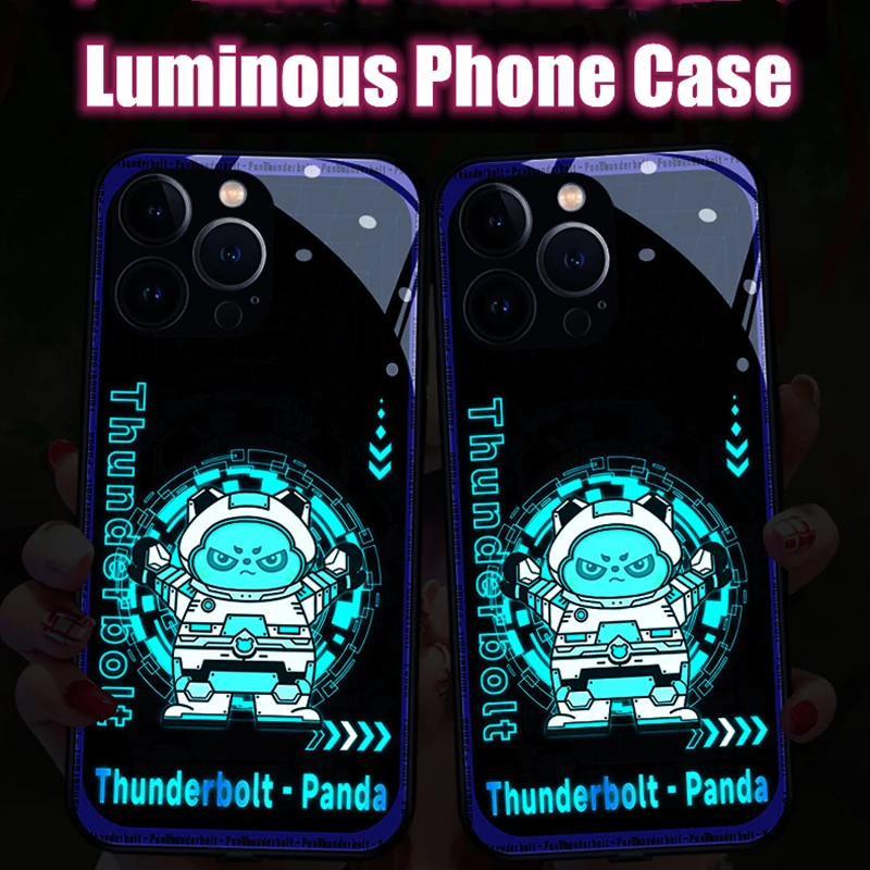 

Digital Panda LED Light Glowing Luminous Tempered Glass Phone Case for Samsung S22 S23 S24 Note 10 20 A14 A32 A51 A73 Plus Ultra