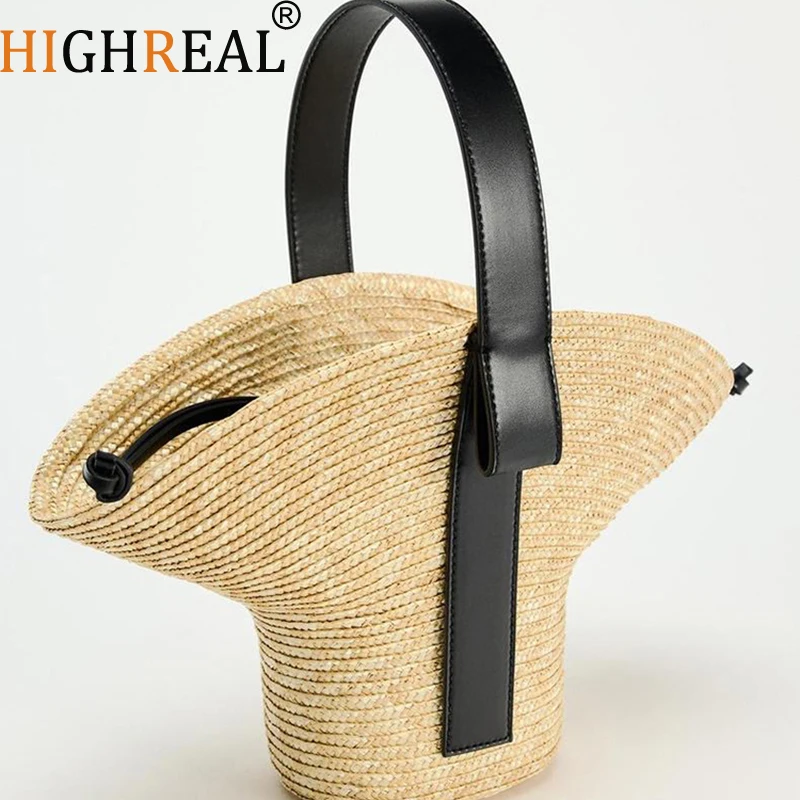 

Casual Wicker Woven Basket Bags Rattan Women Handbags Handmade Summer Beach Straw Tote Bag Designer Shoulder Crossbody Bag