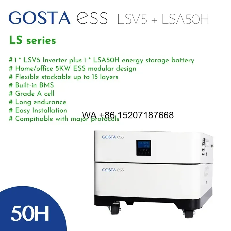 Wmwmnu for GOSTA House 5KW Solar Power System 5.12kwh All in One Inverter Battery with Durable Wheel Hybrid off Grid Energy