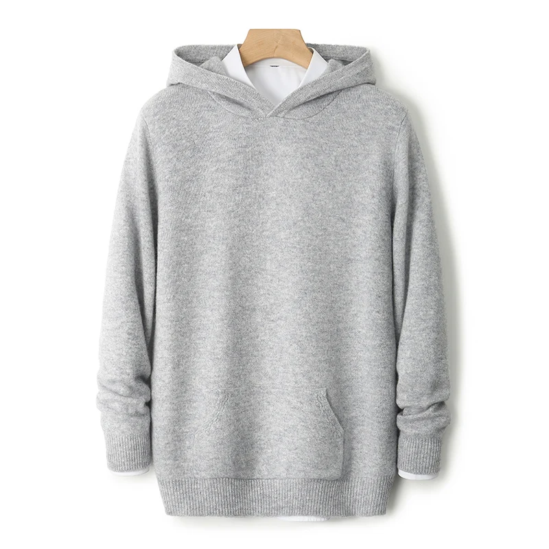 سترة صوف خالصة 100% للرجال في الخريف والشتاء، سترة بقلنسوة، سترة بقلنسوة سميكة ومتعددة الاستخدامات، سترات محبوكة بقاعدة دافئة