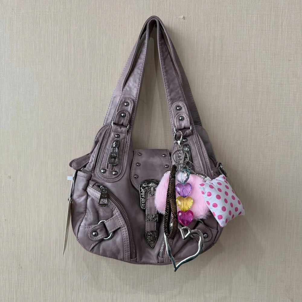 Y2K spicy girl motorcycle Storage Bags niche design shoulder crossbody Original Western style bag retro commuting armpit bag