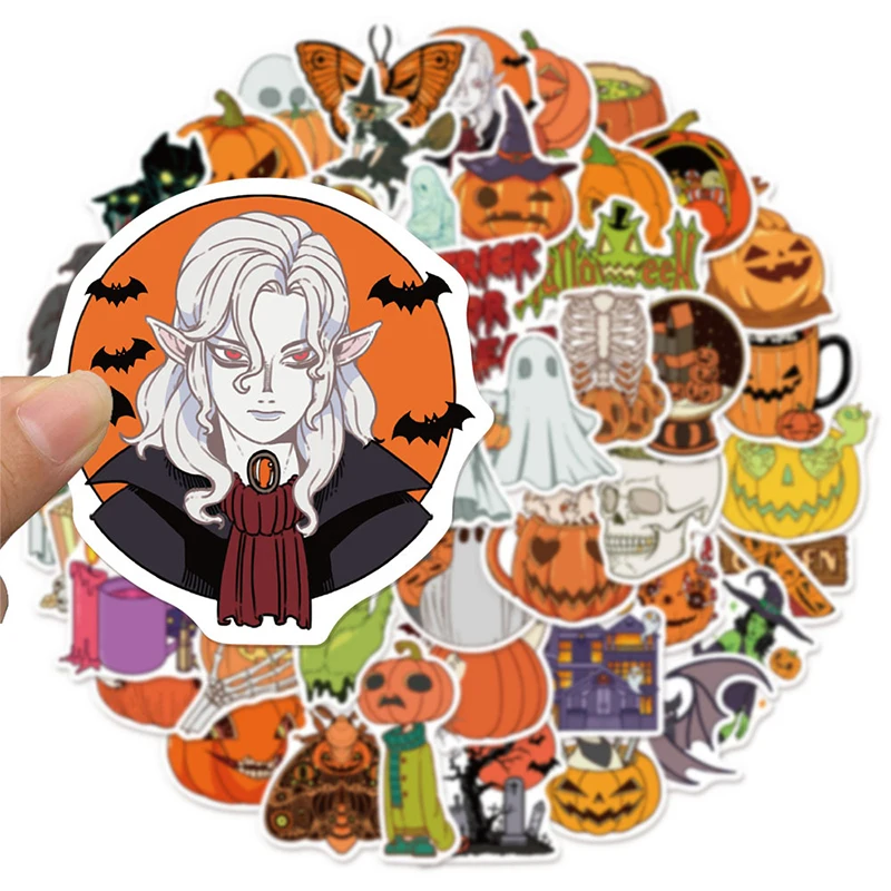 50PCS Halloween Pumpkin Theme Stickers Pumpkins Horror Sticker Vinyl Waterproof Holiday Decals for Water Bottles, Skateboards