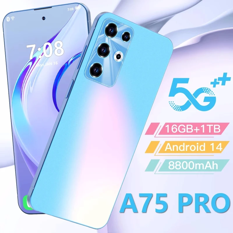 هاتف ذكي جديد 5G A75 Pro هواتف محمولة 10core ثنائي الشريحة هاتف 7.3 بوصة أندرويد Qualcomm8 Gen 2 فتح الهواتف المحمولة Celulares