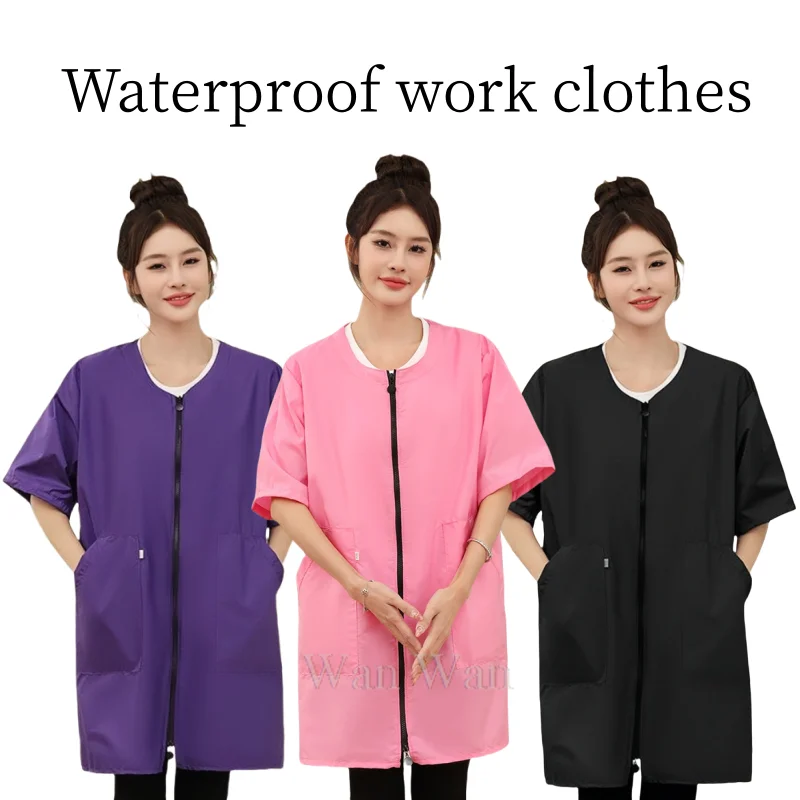 Short Sleeve Waterproof Work Clothes Pet Dog Grooming Clothing Hair Salon Uniform Summer Thin Style Women's Kitchen Apron Y0429