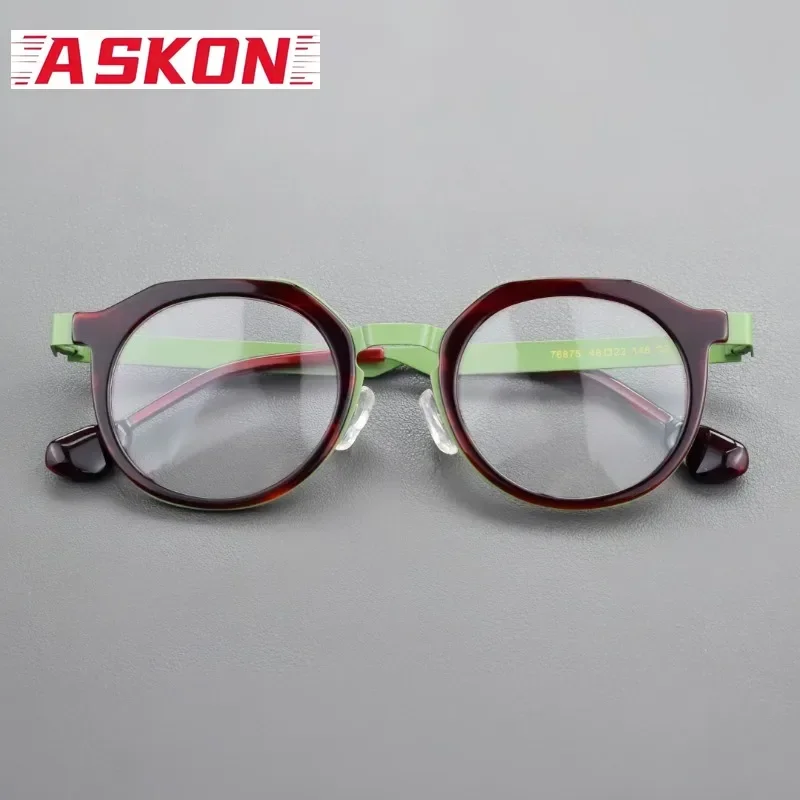 ASKON High Quality Round Patchwork Multi-color Metal Eyeglass Frame Men Fashion Glasses Frames Man Myopia Reading Prescription