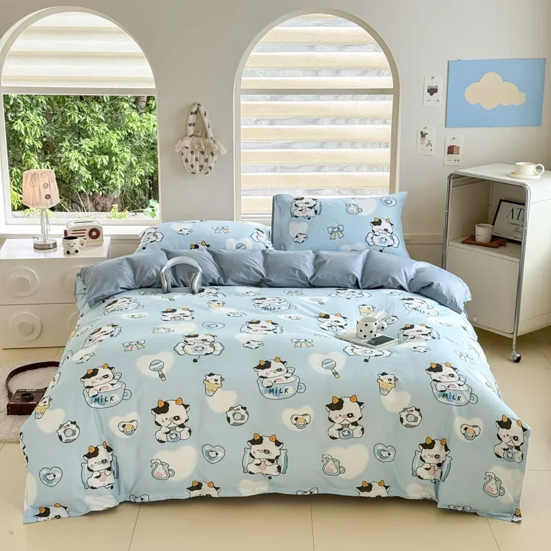 Cute Cow Pattern Duvet Cover Bedding Set Black Ball Elves Bed Sets Comfortable Pillowcase Bed Sheet For Bedroom Different Size