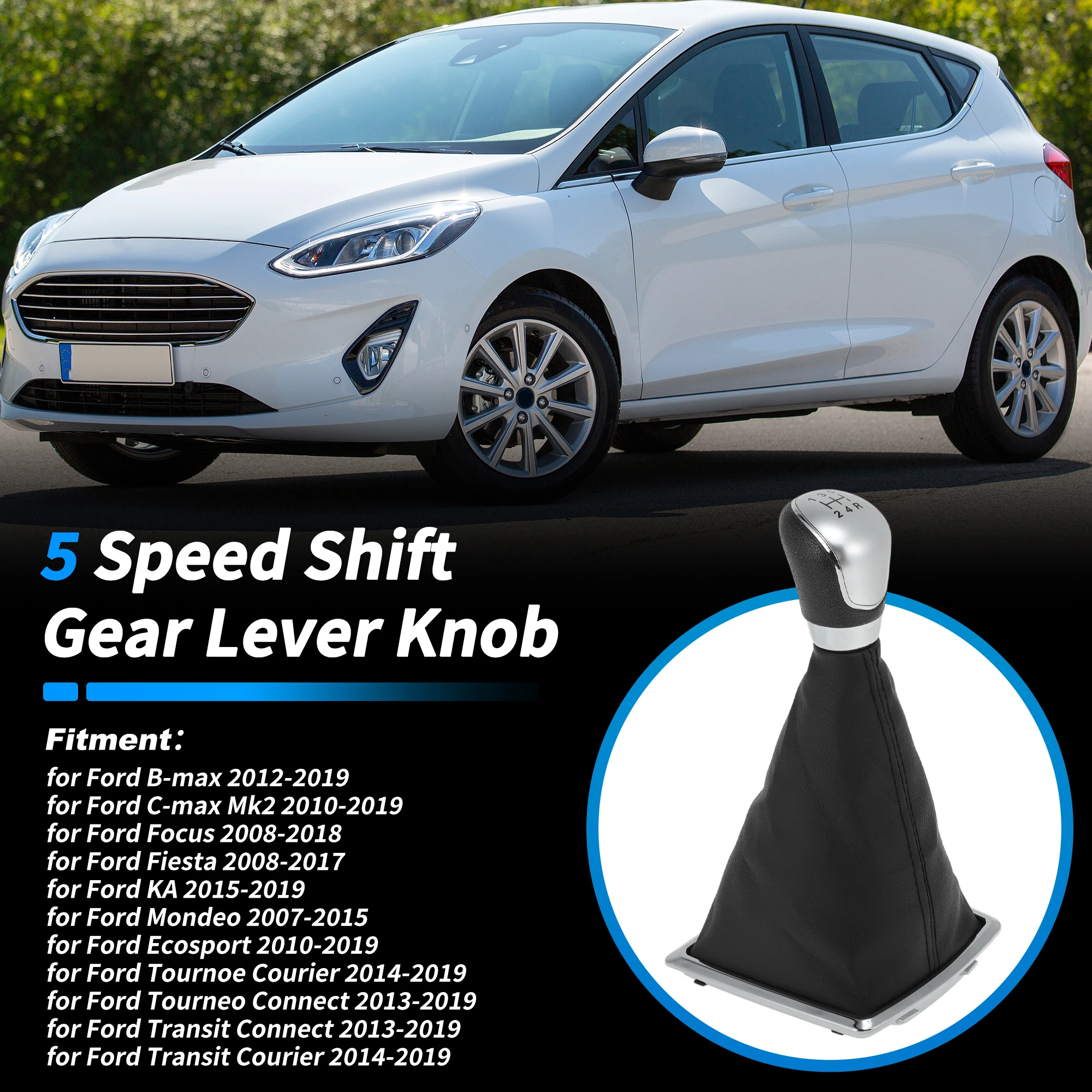 UXCELL 5 Speed Shift Gear Lever Knob for Ford Focus Fiesta B-Max C-Max No.8M5R7H409BKB