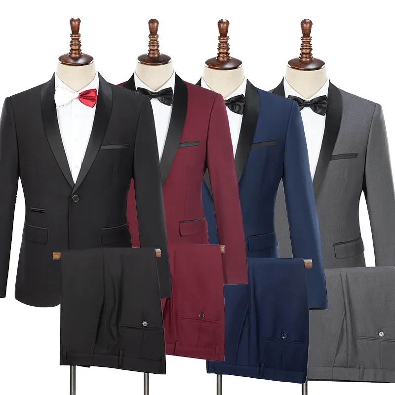 

Men's Suit Set, Two-piece Set, Green Fruit Collar Suit, Men's Slim Fit Best Man Suit, Host Performance Banquet Dress