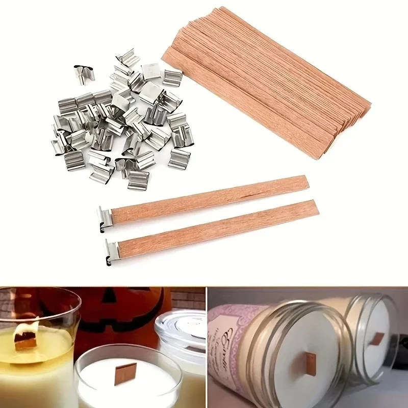 10 stücke Holz Kerzen Docht Mit Sustainer Tab Kerze Docht Kern Für DIY Kerze Machen Liefert Handgemachte Soja Parffin Wachs docht