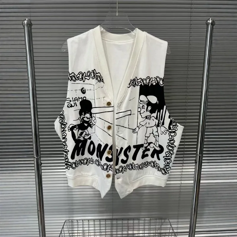 2025 Spring and Summer New Niche Design Cartoon Printed V-neck Vest Casual Sleeveless Vest Top For Women