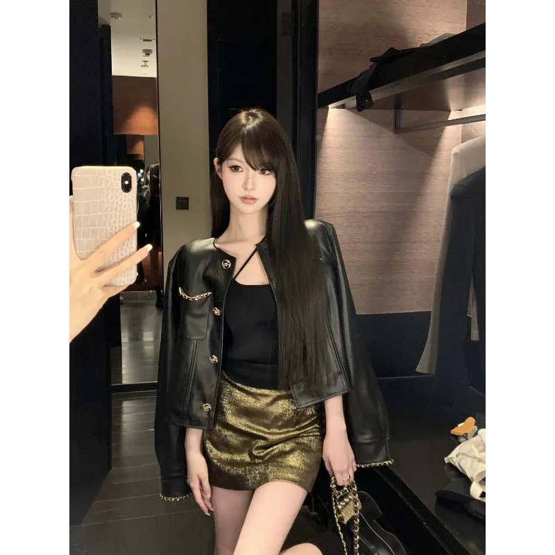 Golden Fashionable Versatile Casual Temperament A-line High-waisted Early Autumn Short Skirt