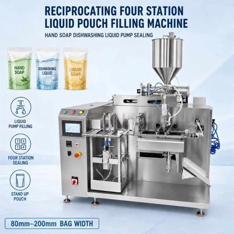 Customized Automatic Four Station Liquid Pouch Filling Machine Stainless Steel Doypack Packing Equipment for Liquid Stand Pouch