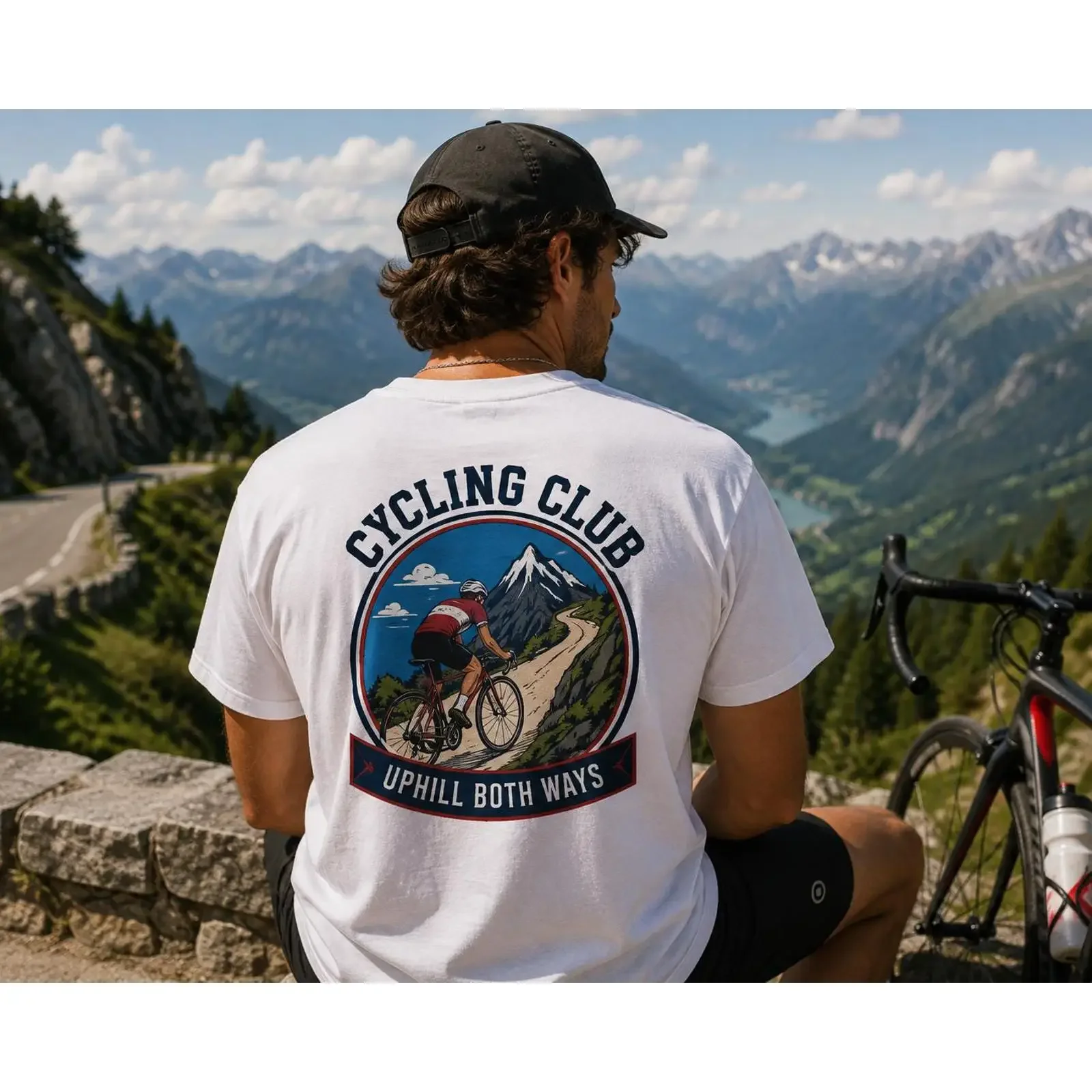 Cycling Club T Shirt Uphill Both Ways Funny Road Cyclist for Cyclists Retro Mountain Pass Bike  vintage Washed designer clothes