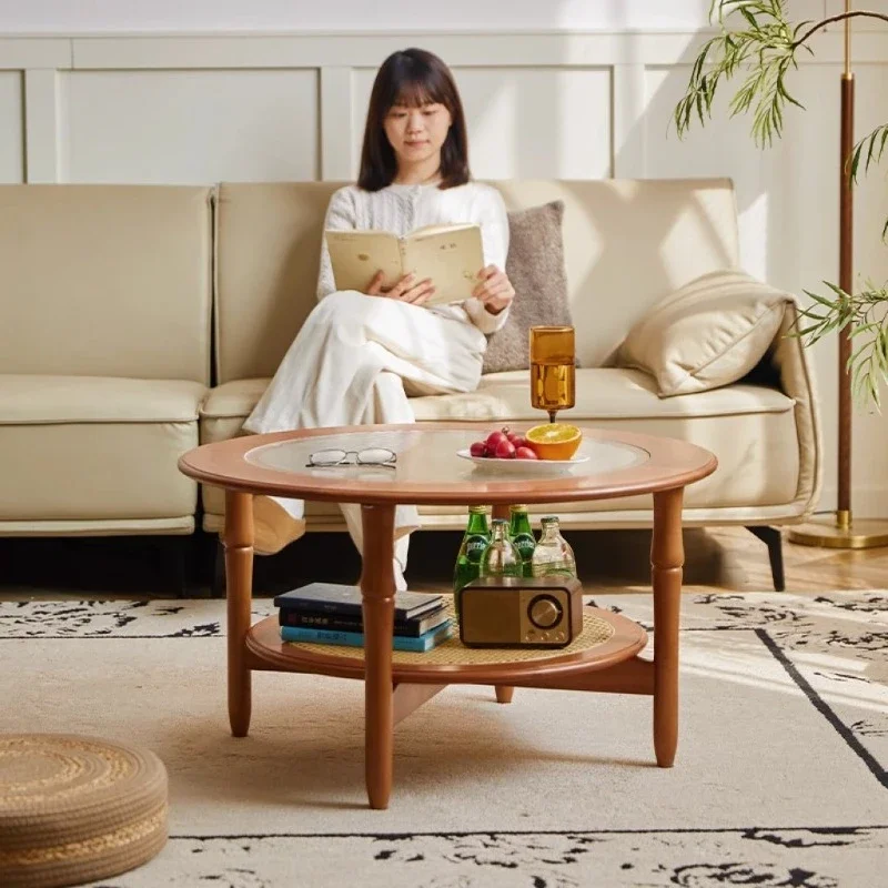 

Italian Glass Side Table Modern Storage European Living Room Coffee Table Round Design Center Stolik Kawowy Furniture Home