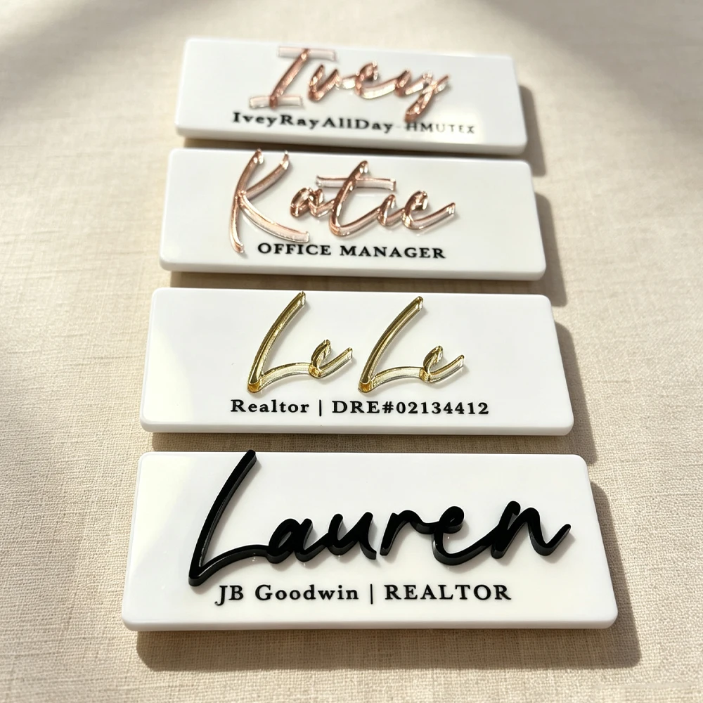 Custom Acrylic Name Badge Magnetic Name Brooch Acrylic Name Tag Clip Brooch Custom Business Name Badge Script Name Tag Badge