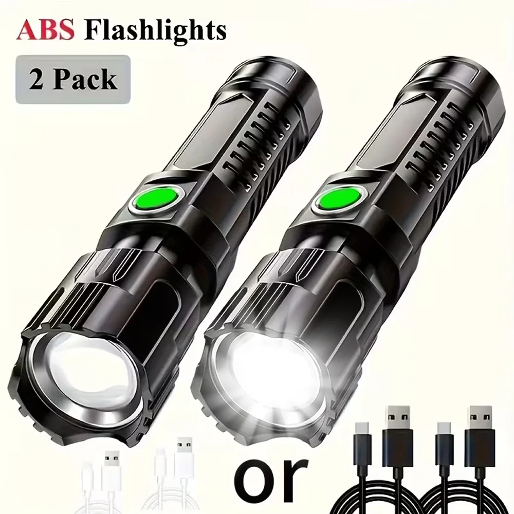 Super Bright LED Flashlight USB Rechargeable Flashlights with Telescopic Zoom High Power Spotlight Outdoor Camping Fishing Torch