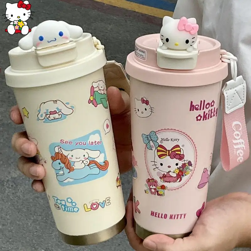 

Кофейная чашка с температурой, красивая мультяшная соломинка для питья Hello Kitty Cinnamoroll, большая емкость, чашка для воды, подарок