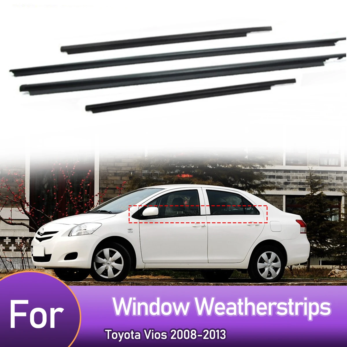 4PCS Car Outer Door Windows Rubber Weatherstrip For Toyota Vios 2008-2013 Waterproof Pressure Sealing Strip Car Accessories