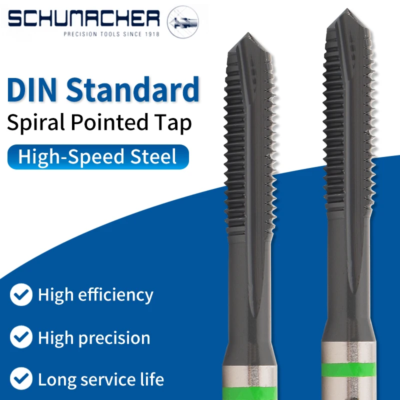 

UFS German SCHUMACHER Green Ring DIN Standard Spiral Fluted Tap Pointed M3 M4 M5 Machine Thread Taps For steel aluminumand copp