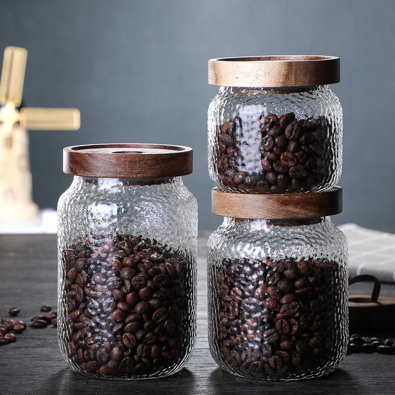 

Heat-resistant Hammered Glass Storage Jar Multi-functional Tea Coffee Bean Airtight Container Transparent Storage Organization