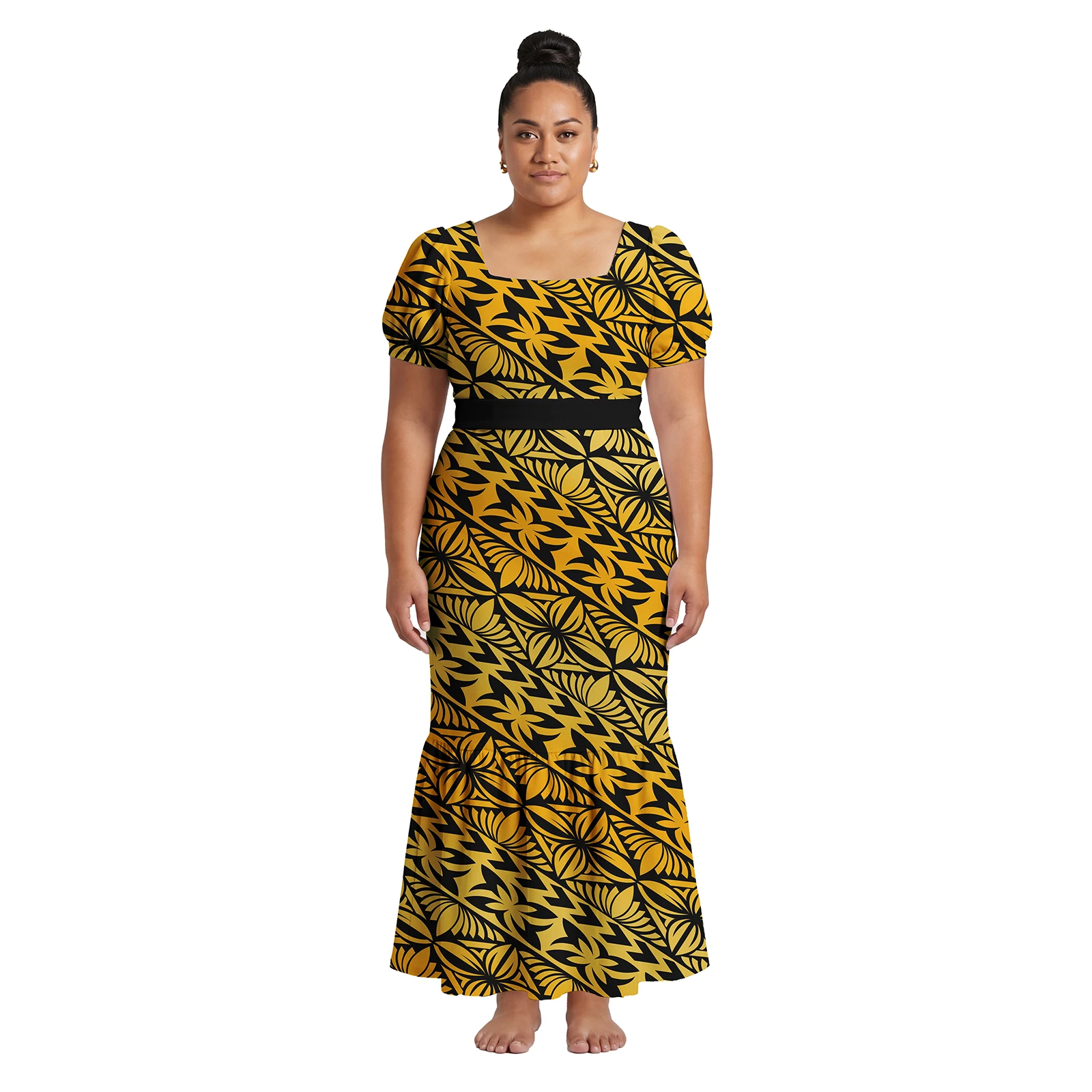 Women Wear Latest Design Hawaiian Fashion Clothes Polynesian Elegant Lace-up Long Dress Fishtail Samoan Dress for Ladies Tapa