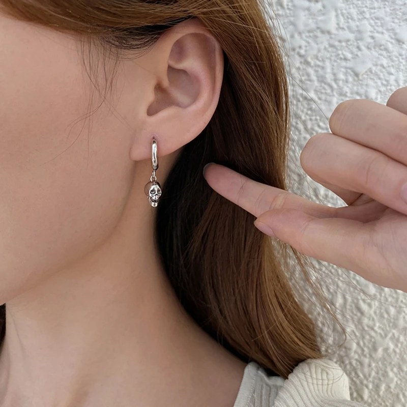 Skull Hoop Earrings for Men Women Punk Gothic Jewelry Holiday Festival Decor