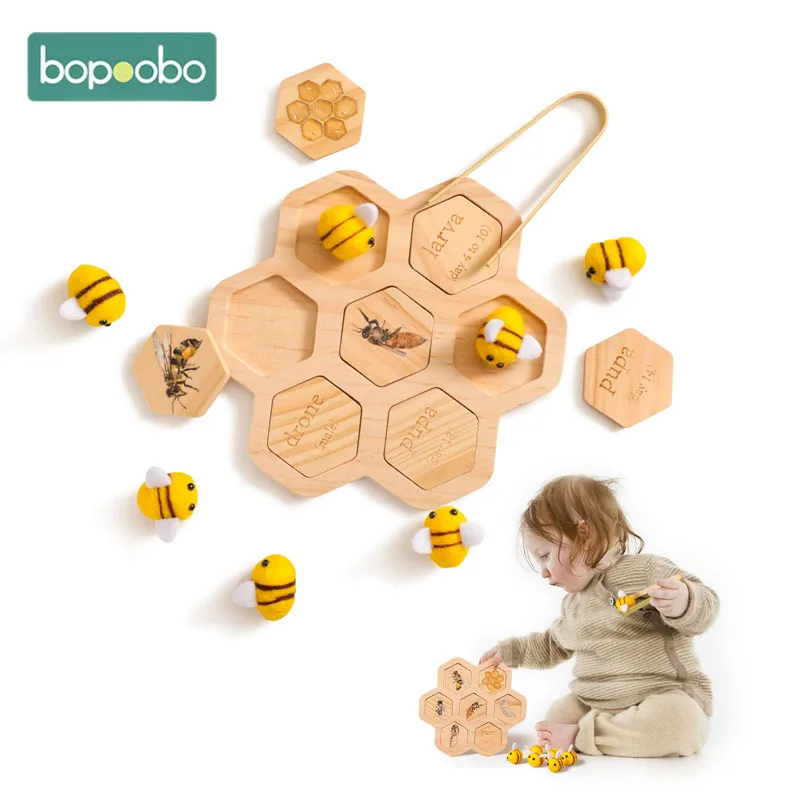 Juego de tablero de abeja Montessori para bebés, juguetes educativos para edades tempranas, clasificación de colores, juguete sensorial de madera, juegos de cuentas con Clip, regalo, 1 Juego