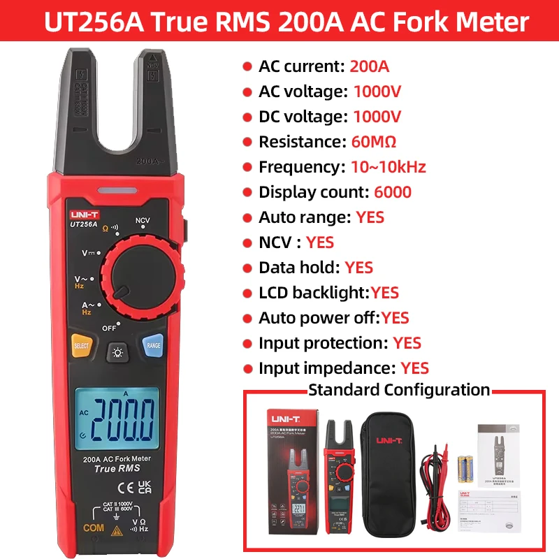 UNI-T Digital Clamp Meter UT256A True RMS Fork Meter AC Current Pliers Ammeter Voltmeter Capacitor Frequency Tester